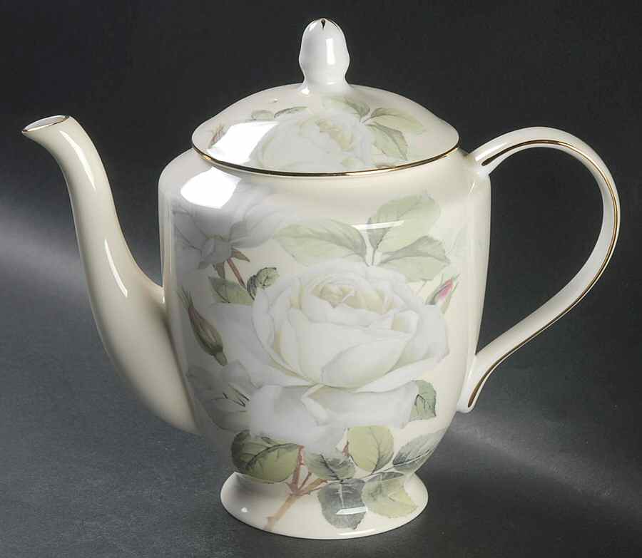 Iceberg White Rose Tea/Coffee Pot & Lid by Gracie Bone China-1