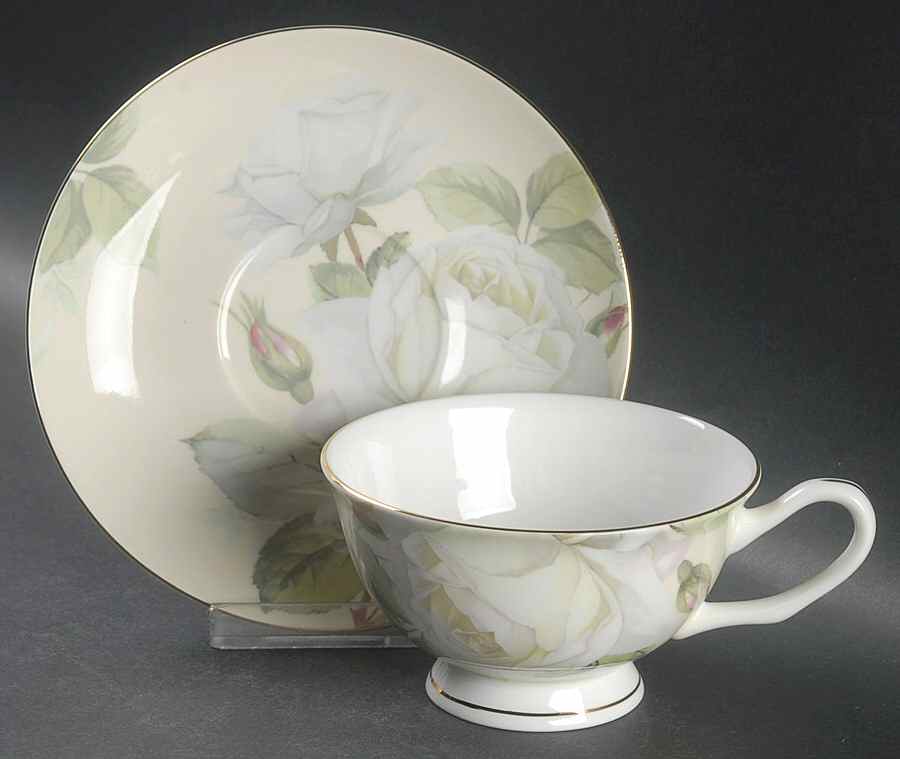 Iceberg White Rose Footed Cup & Saucer Set by Gracie Bone China-1