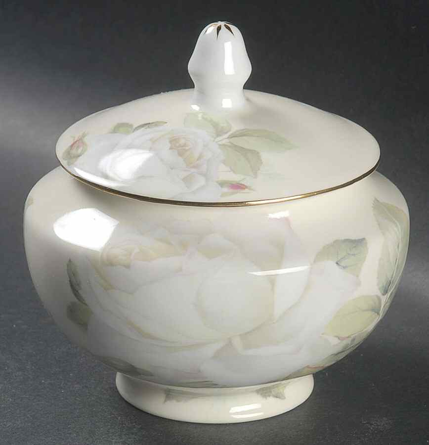 Iceberg White Rose Sugar Bowl & Lid by Gracie Bone China-1