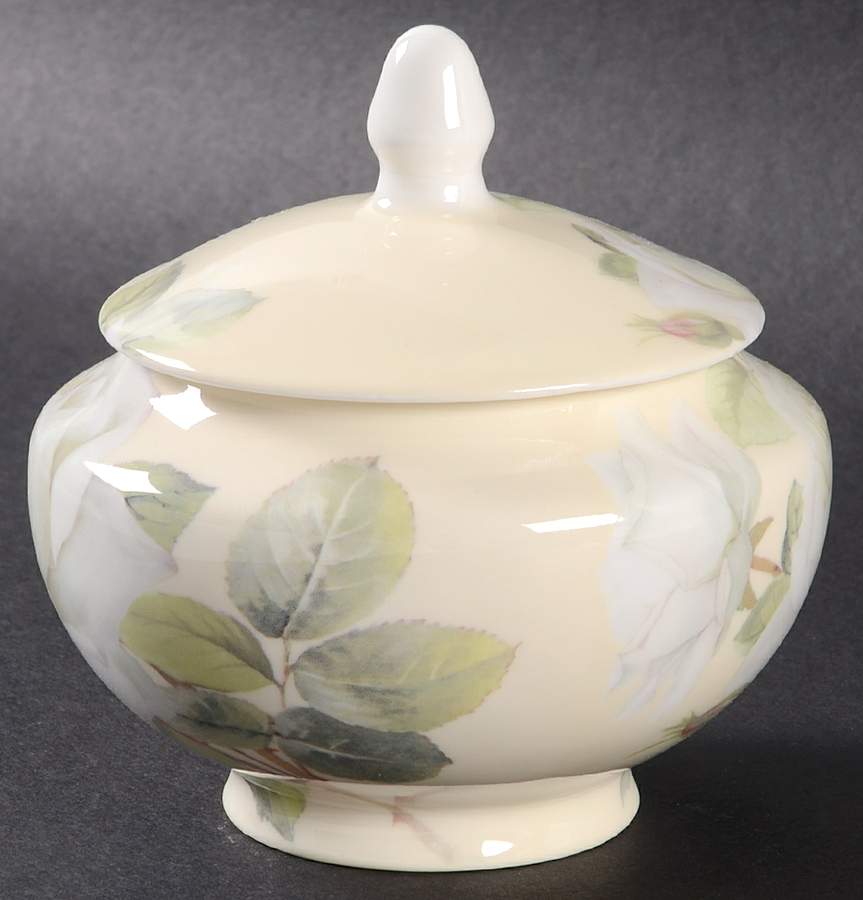 Iceberg White Rose Sugar Bowl & Lid by Gracie Bone China-1
