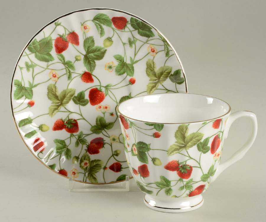 Strawberry Footed Cup & Saucer Set by Gracie Bone China-1