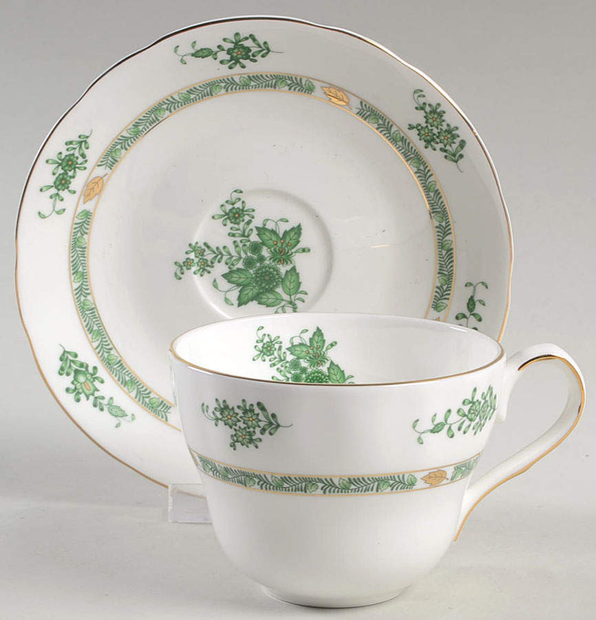 Green Gracie Flat Cup & Saucer Set by Gracie Bone China-1
