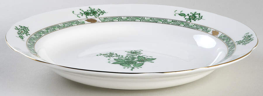 Green Gracie Large Rim Soup Bowl by Gracie Bone China-1