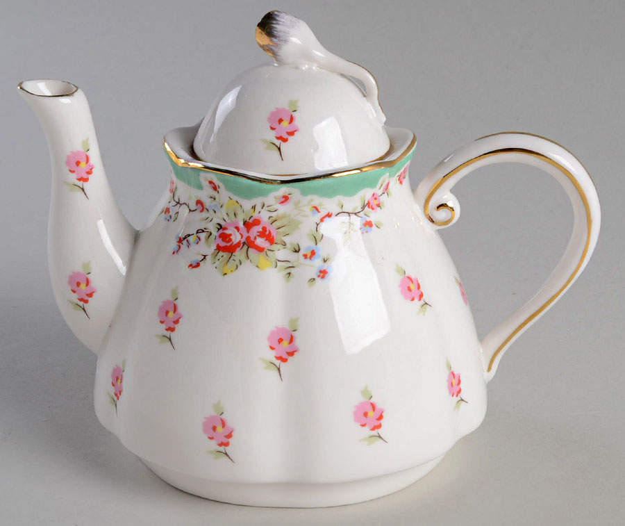 Green Vintage Rose Teapot for Individual Teapot & Lid with Cup by Gracie Bone China-1