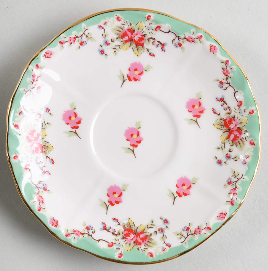Green Vintage Rose Saucer by Gracie Bone China-1