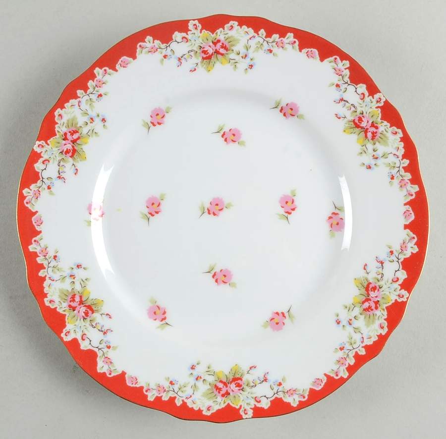 Red Vintage Rose Dessert/Pie Plate by Gracie Bone China-1