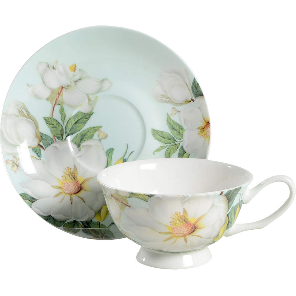 Magnolia Footed Cup & Saucer Set by Gracie Bone China-1
