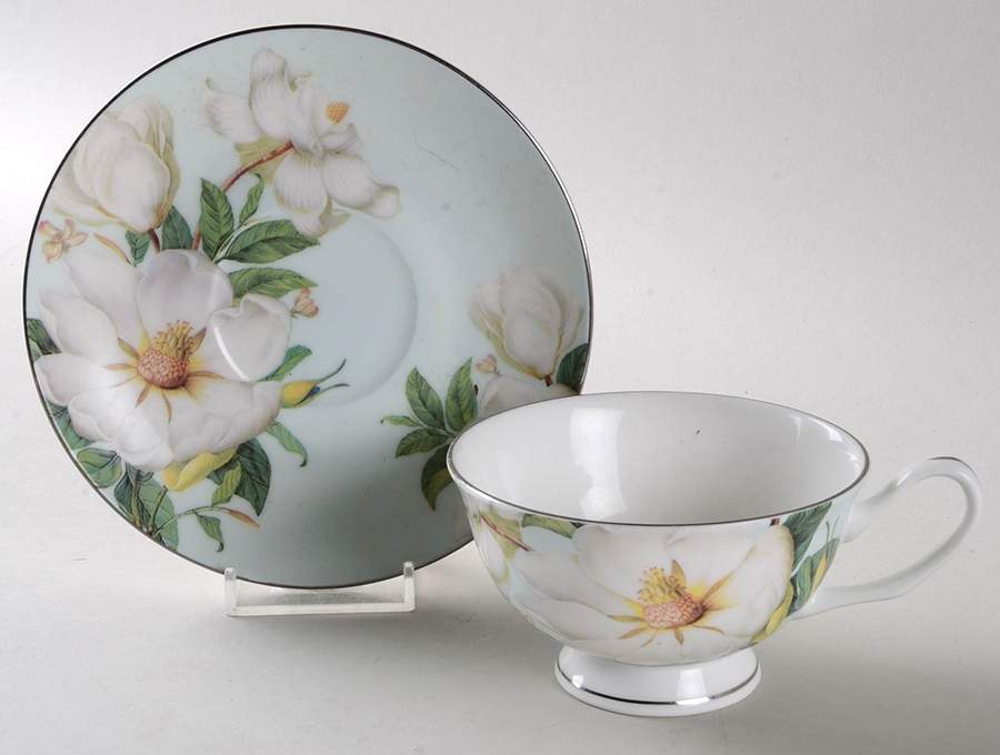 Magnolia Footed Cup & Saucer Set by Gracie Bone China-1