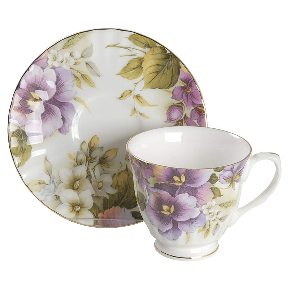 Pansy Footed Cup & Saucer Set by Gracie Bone China-1