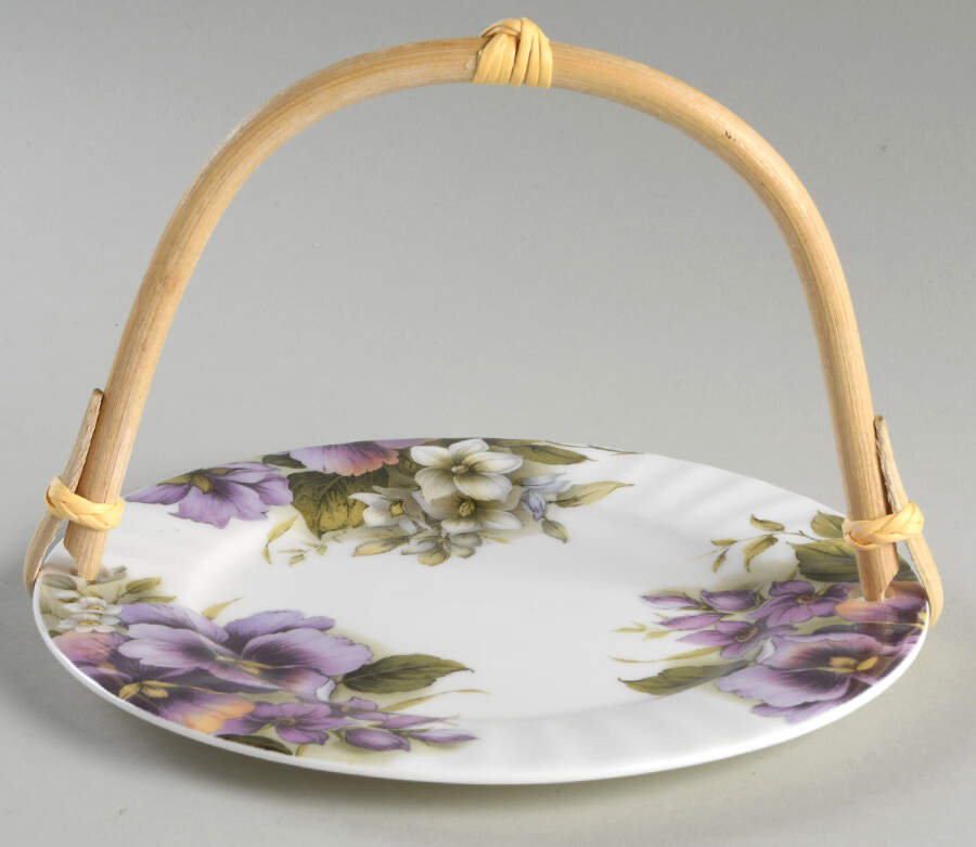 Pansy 5 3/8"-5 5/8" Bamboo Handled Serving Plate  HC by Gracie Bone China-1