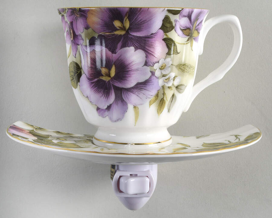 Pansy 4 3/8"-4 5/8" Night Light/Cup & Saucer HC by Gracie Bone China-1