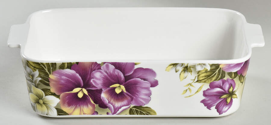 Pansy Rectangular Baker No Lid by Gracie Bone China-1