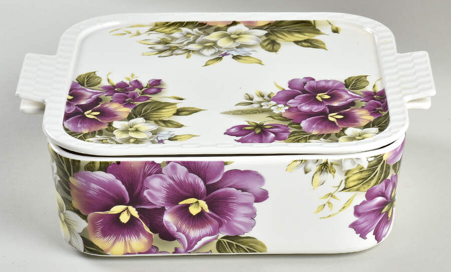 Pansy 10" Rectangular Baker with Lid by Gracie Bone China-1