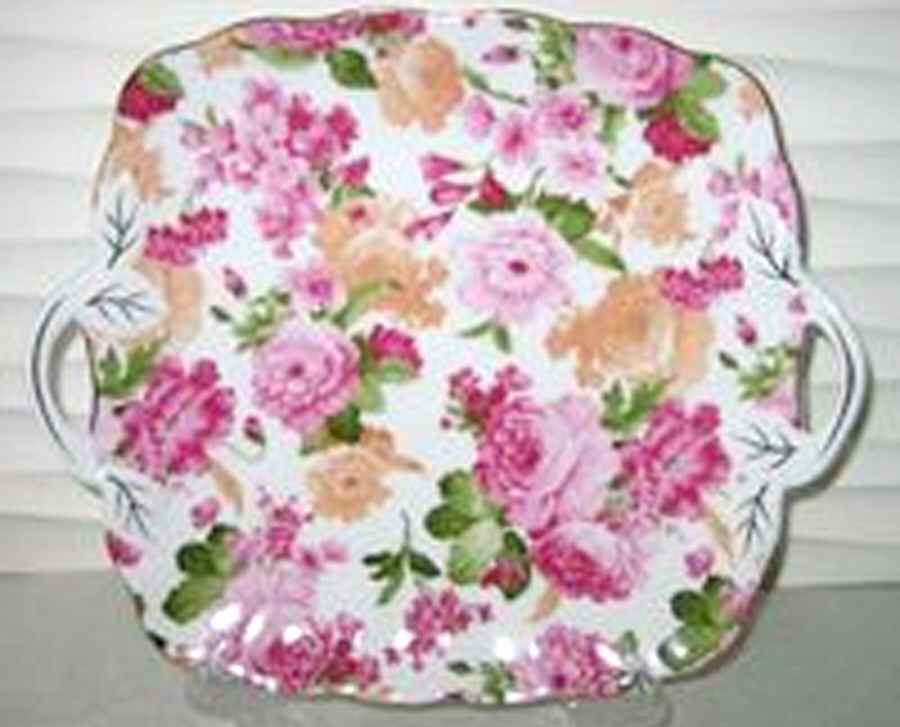 Chintz Peonies Square Handled Cake Plate by Godinger-1
