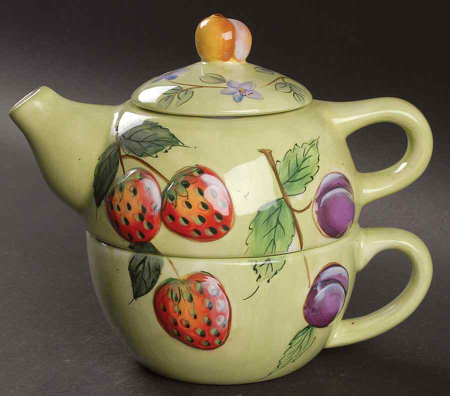Fruit N' Berries Individual Teapot & Lid with Cup by Gibson Designs-1