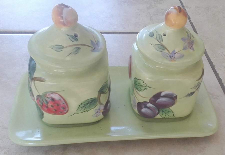 Fruit N' Berries (3 Pc) Salt & Pepper Tray Set by Gibson Designs-1