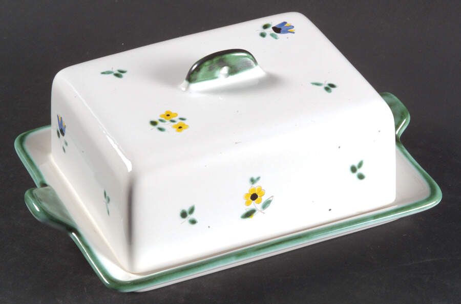 Scattered Blooms Accessories Green Rectangular Covered Butter by Gmundner Austria-1