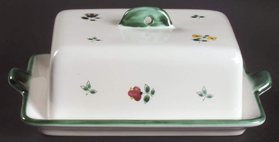 Scattered Blooms Accessories Green Rectangular Covered Butter by Gmundner Austria-1
