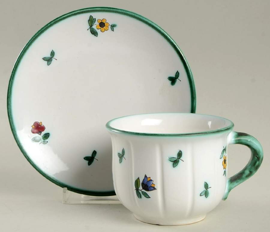 Scattered Blooms Green (Baroque) Flat Cup & Saucer Set by Gmundner Austria-1