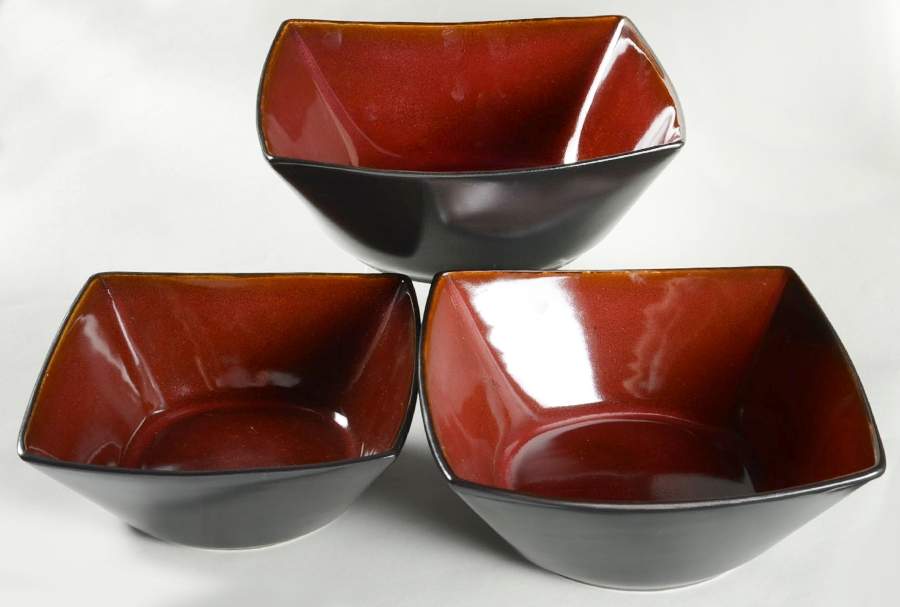 Soho Lounge Red (3 Pc) Sq Serving Bowl Set (Large, Medium & Small) by Gibson Designs-1