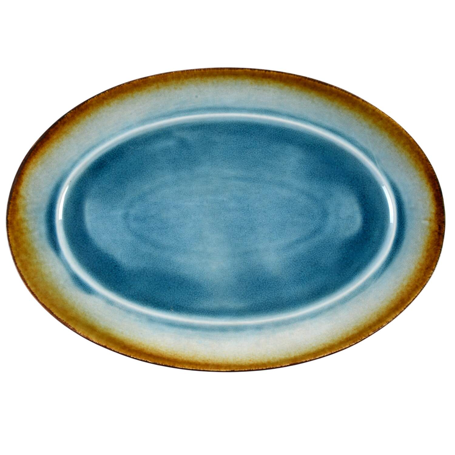Earth Retreat Turquoise 16" Oval Serving Platter by Gibson Designs-1