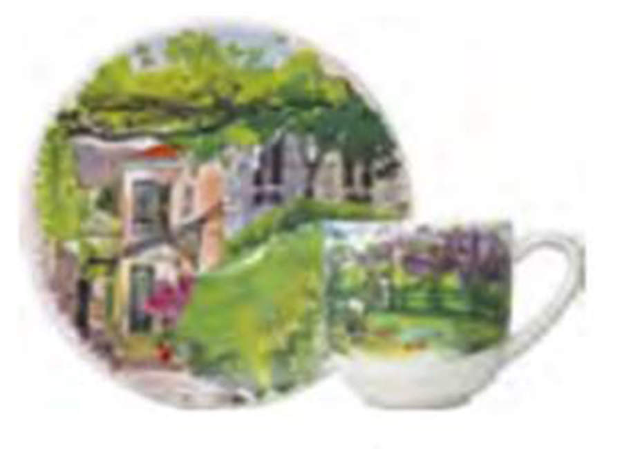 De Paris a Giverny Espresso Cup and Saucer Set by Faiencerie De Gien-1