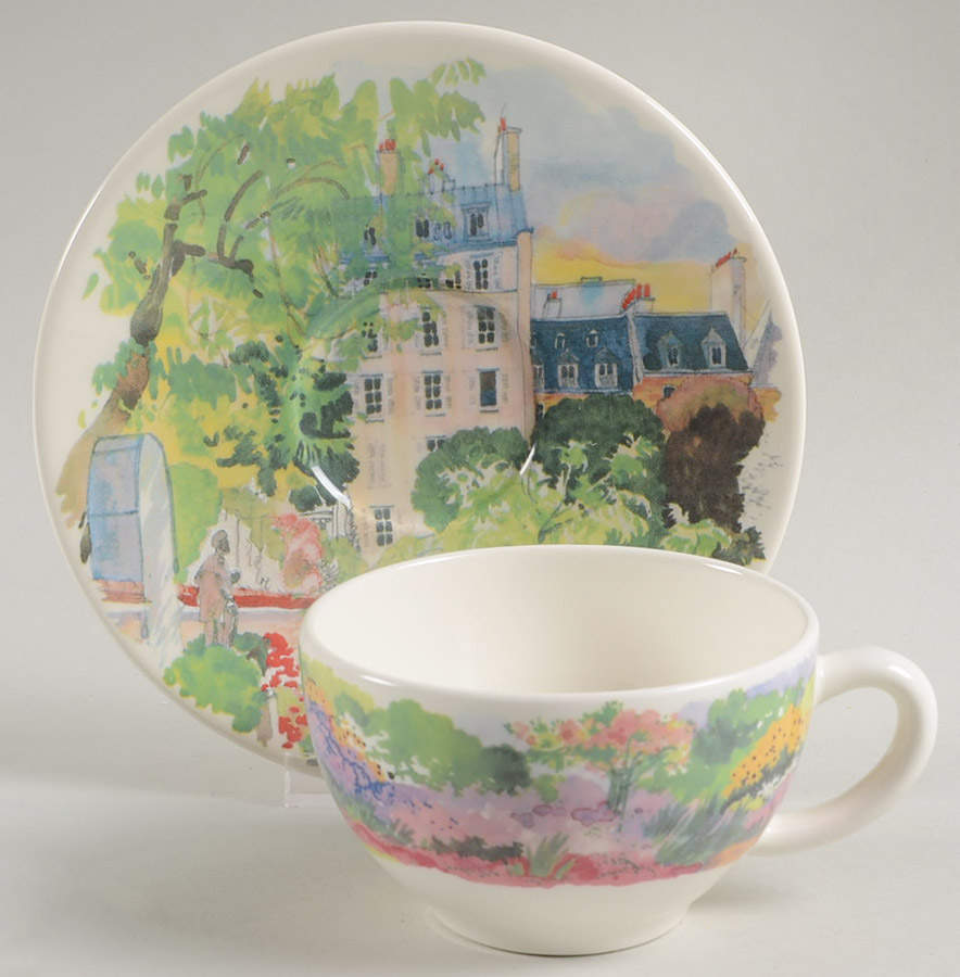 De Paris a Giverny Flat Cup & Saucer Set by Faiencerie De Gien-1
