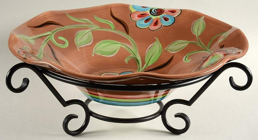 Cottage Garden 15" Round Serving Bowl & Metal Stand by Gail Pittman-1