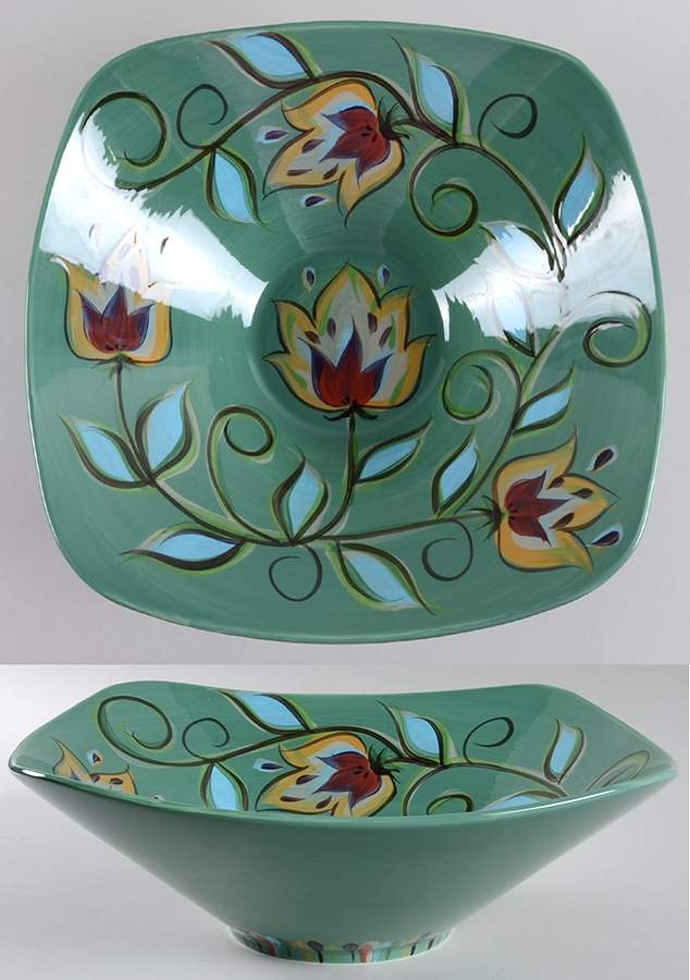 Green Bountiful 14" Square Serving Bowl by Gail Pittman-1