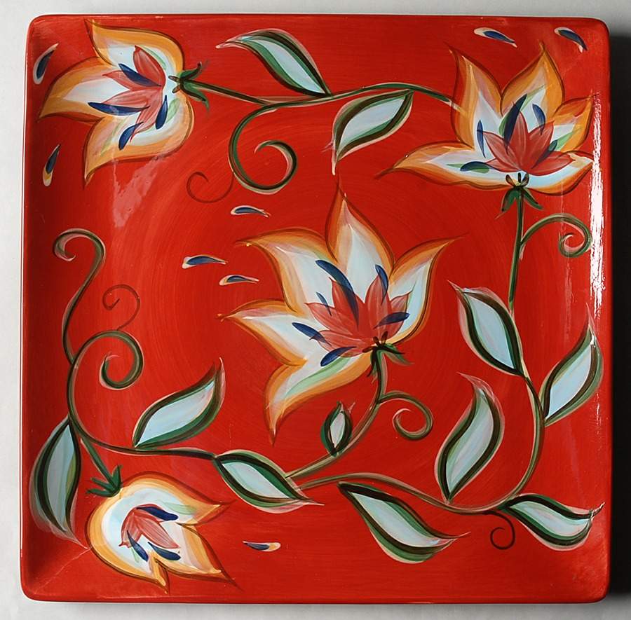 Red Bountiful 13" Square Serving Platter by Gail Pittman-1