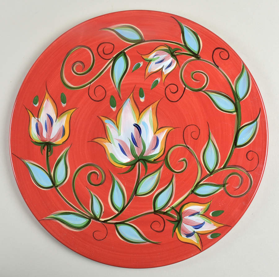 Red Bountiful 14" Chop Plate (Round Platter) by Gail Pittman-1