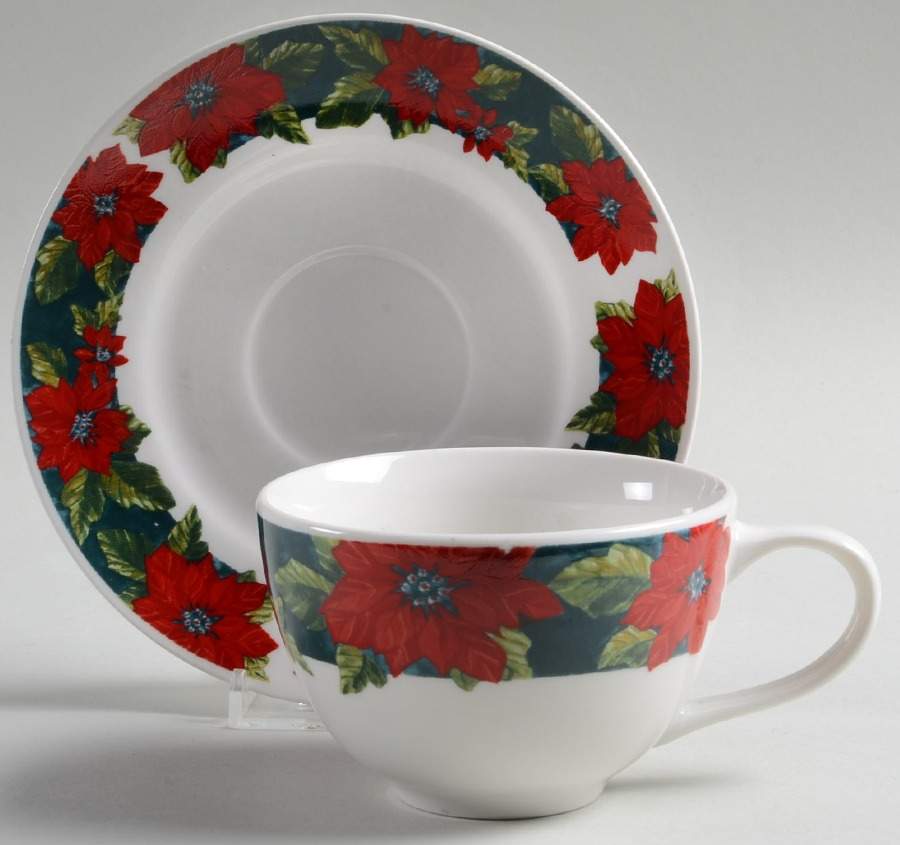Charming Poinsettia Flat Cup & Saucer Set by Gibson Designs-1