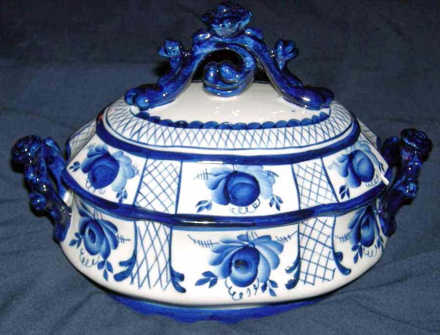 GZC1 Oval Covered Vegetable by Gzhel China-1