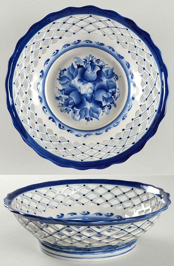GZC1 8" Pierced Round Bowl by Gzhel China-1