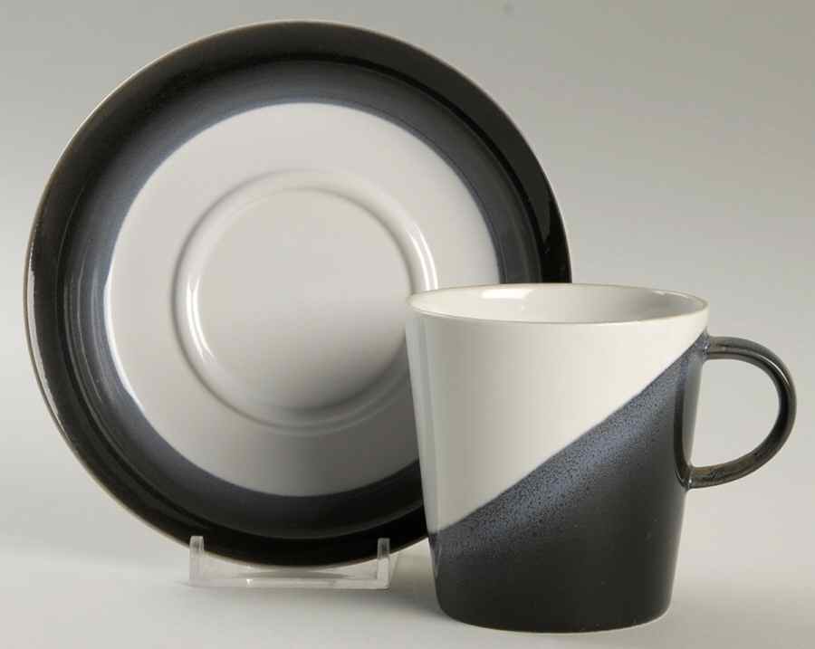 Black&White Flat Cup & Saucer Set by Goebel-1