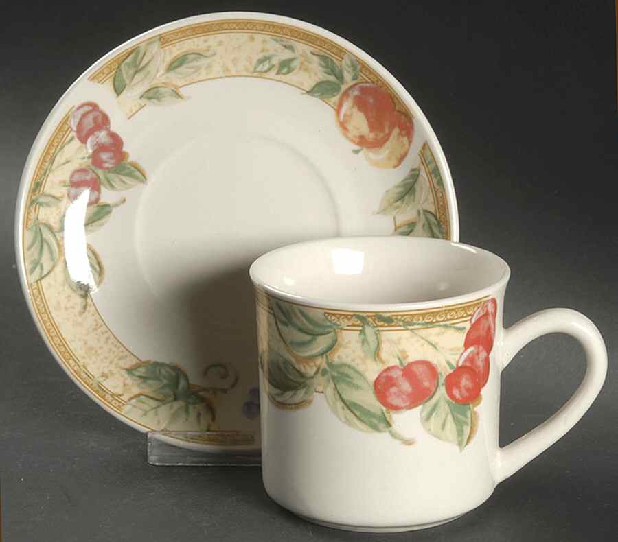 Fruita (Cream) Flat Cup & Saucer Set by Gibson Designs-1