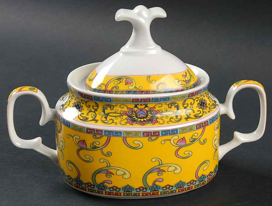 Yellow Dynasty Sugar Bowl & Lid by Gracie Bone China-1