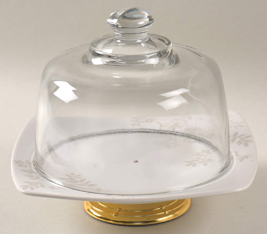 Zenses 6 1/2"-7 1/2" Footed Cheese Plate w/ Glass Dome HC by Gibson Designs-1