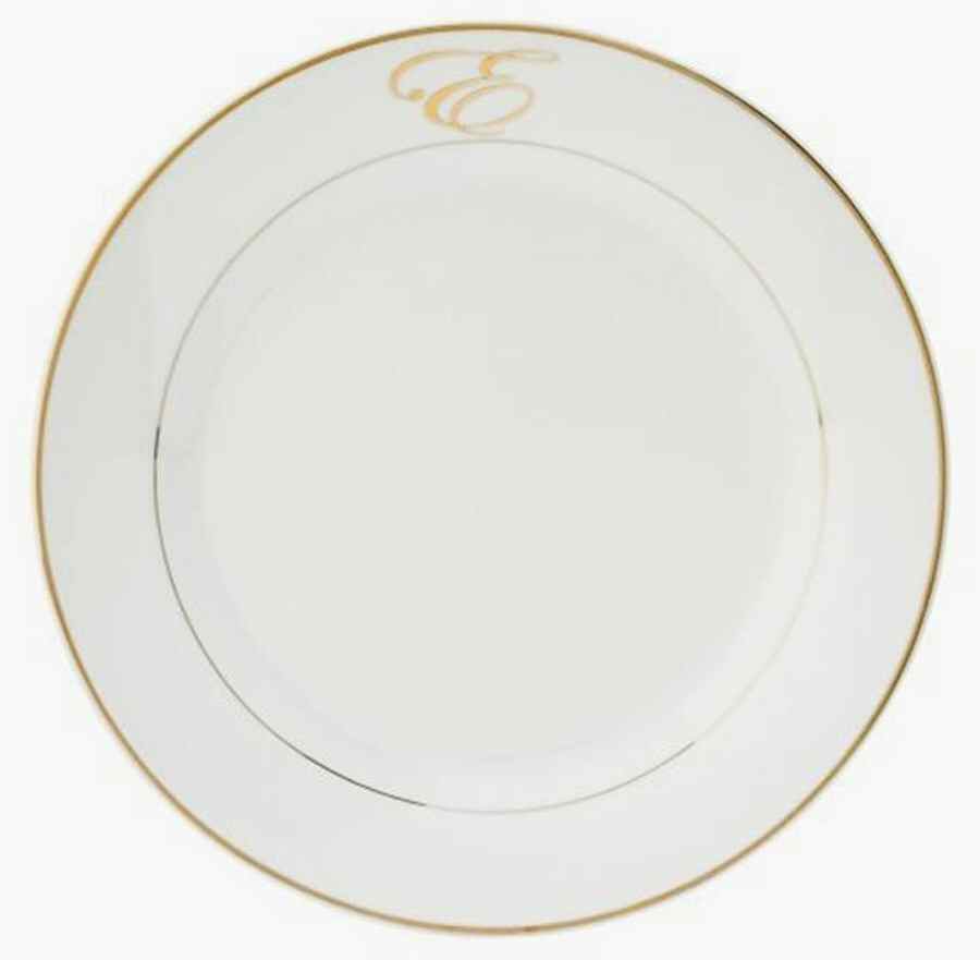 Monogram E (Gold Trim) Dinner Plate by Gibson Designs-1