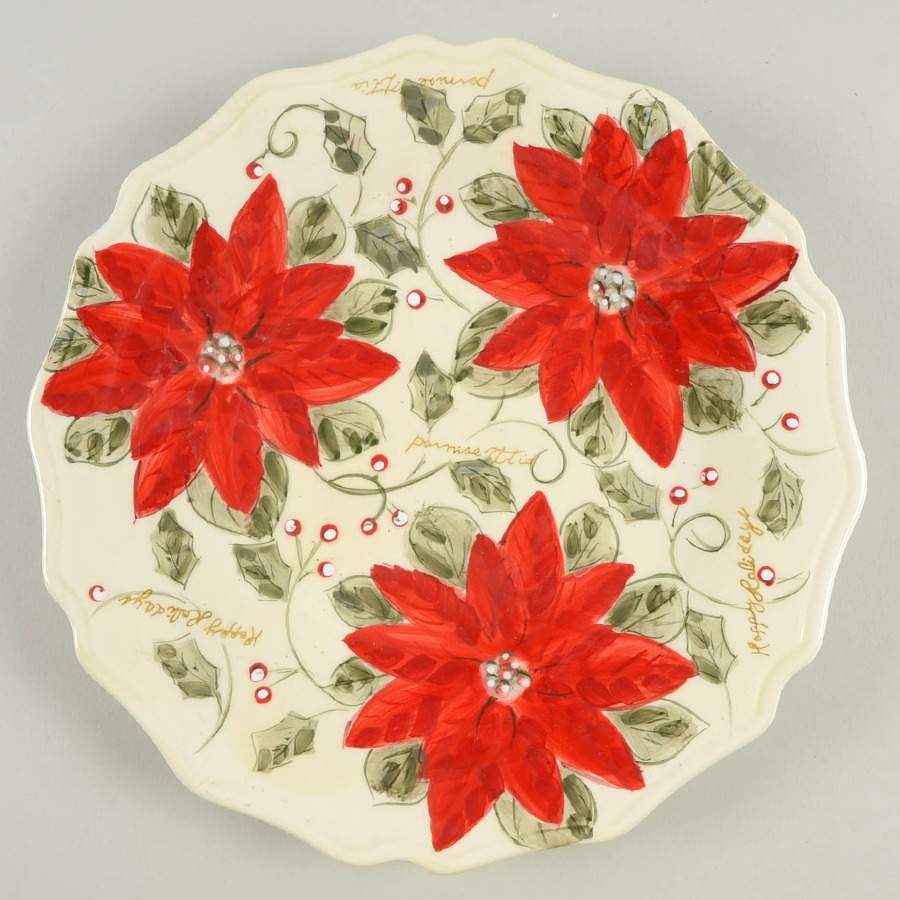 Poinsettia Happy Holidays Salad Plate by Gibson Designs-1