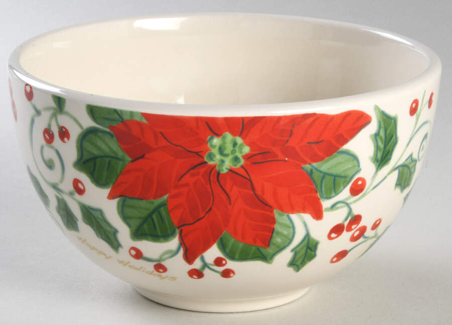 Poinsettia Happy Holidays Deep Soup/Cereal Bowl by Gibson Designs-1
