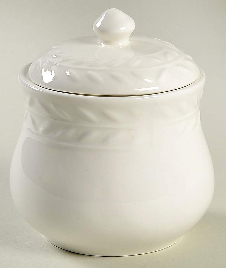 White Laurel Sugar Bowl & Lid by Gourmet Expressions-1