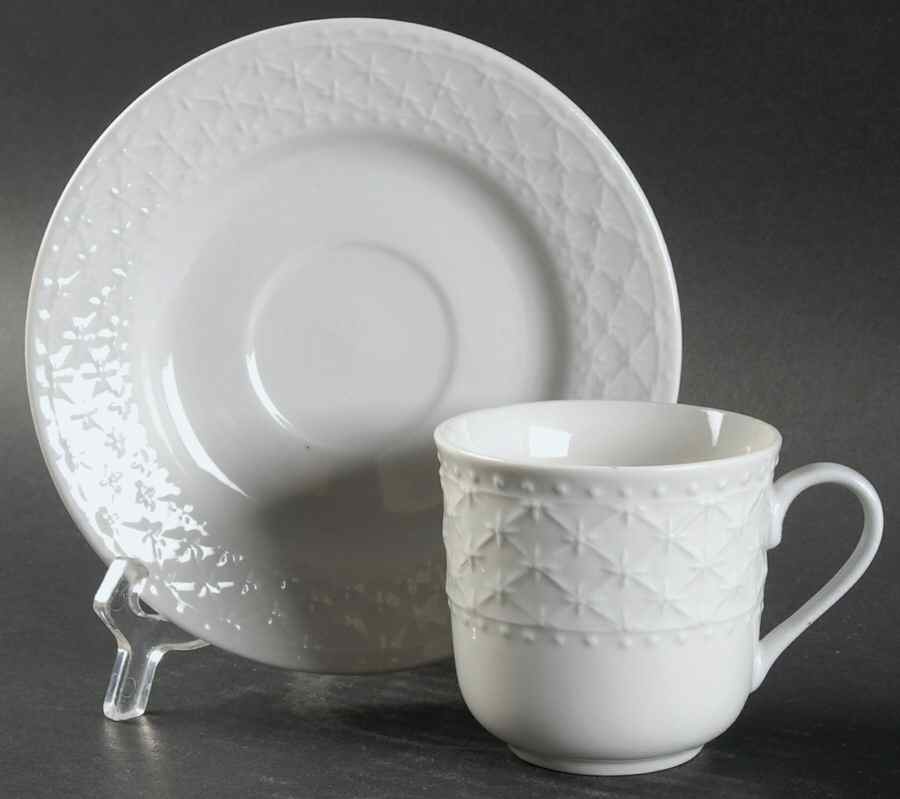 Royal Quilt Ivory Flat Cup & Saucer Set by Gibson Designs-1