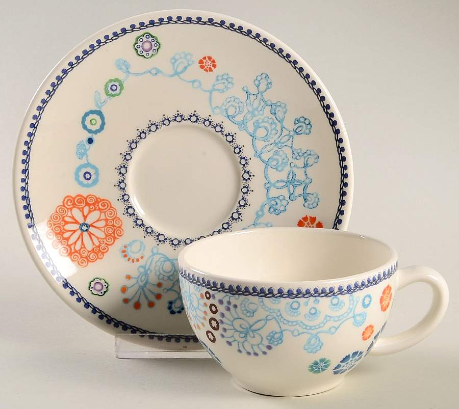 Sultana Flat Cup & Saucer Set by Faiencerie De Gien-1