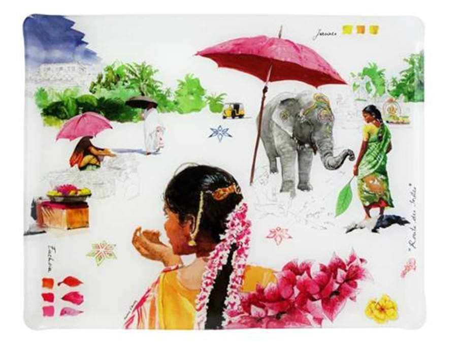 Route des Indes 18" Acrylic Rectangular Tray by Faiencerie De Gien-1