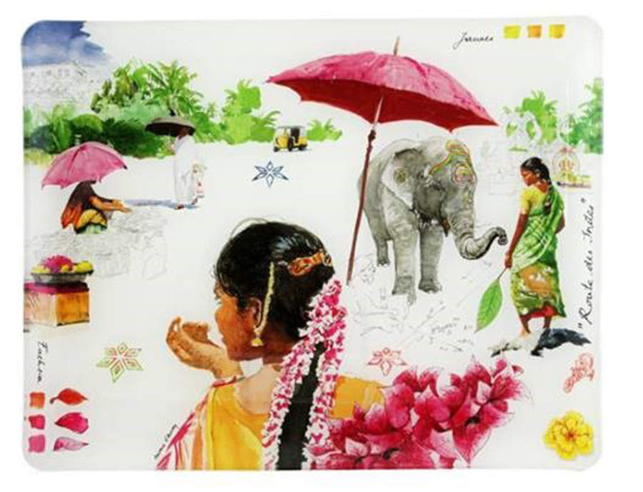 Route des Indes 14" Acrylic Rectangular Tray by Faiencerie De Gien-1