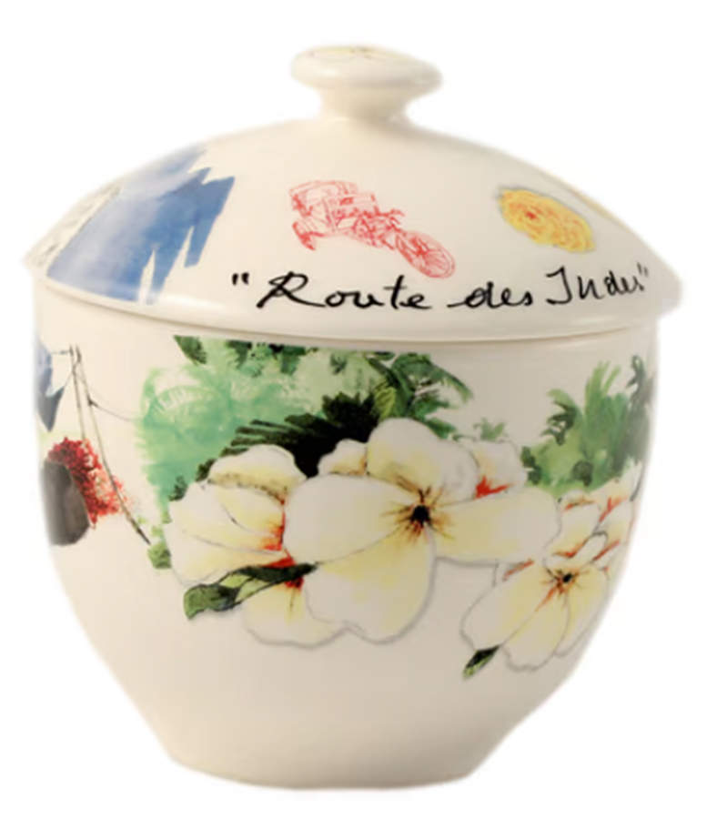 Route des Indes Sugar Bowl & Lid by Faiencerie De Gien-1