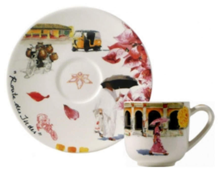 Route des Indes Espresso Cup and Saucer Set by Faiencerie De Gien-1