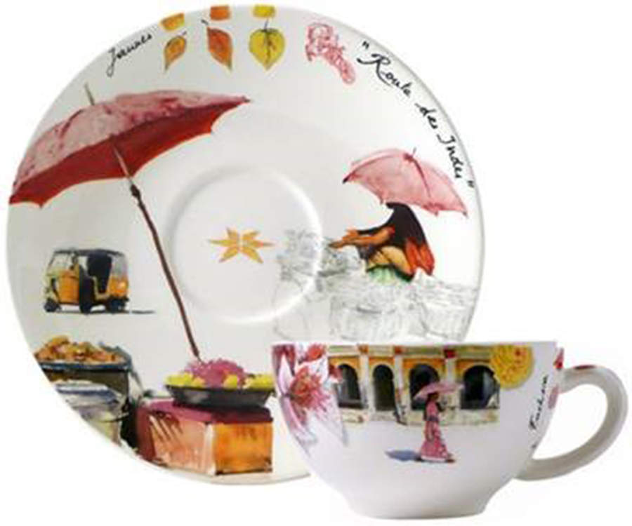 Route des Indes Breakfast Cup & Saucer Set by Faiencerie De Gien-1