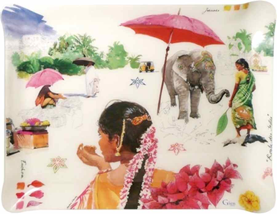 Route des Indes 19" Acrylic Rectangular Tray by Faiencerie De Gien-1